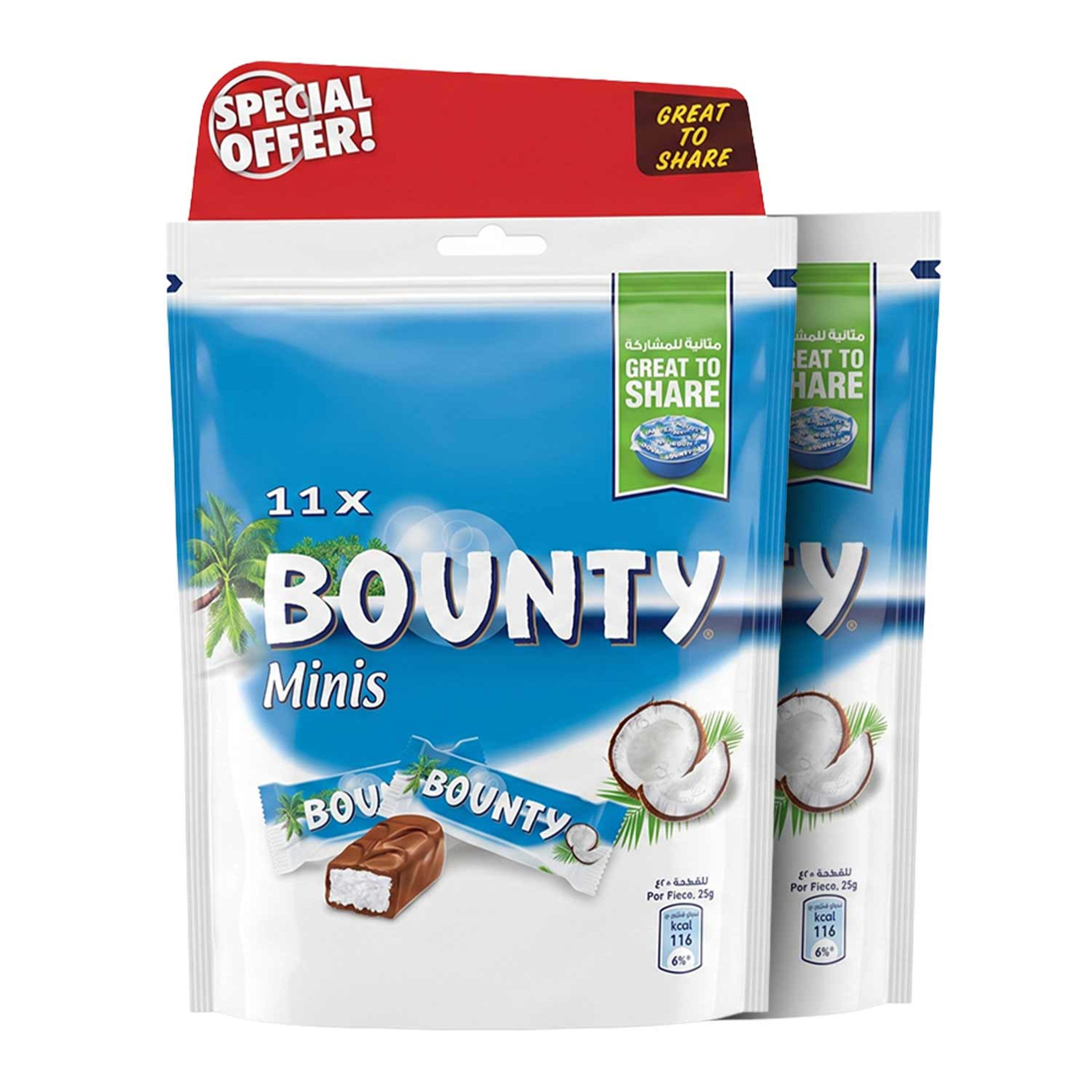 Bounty Chocolate Minis Pouch 2x275gm Promo