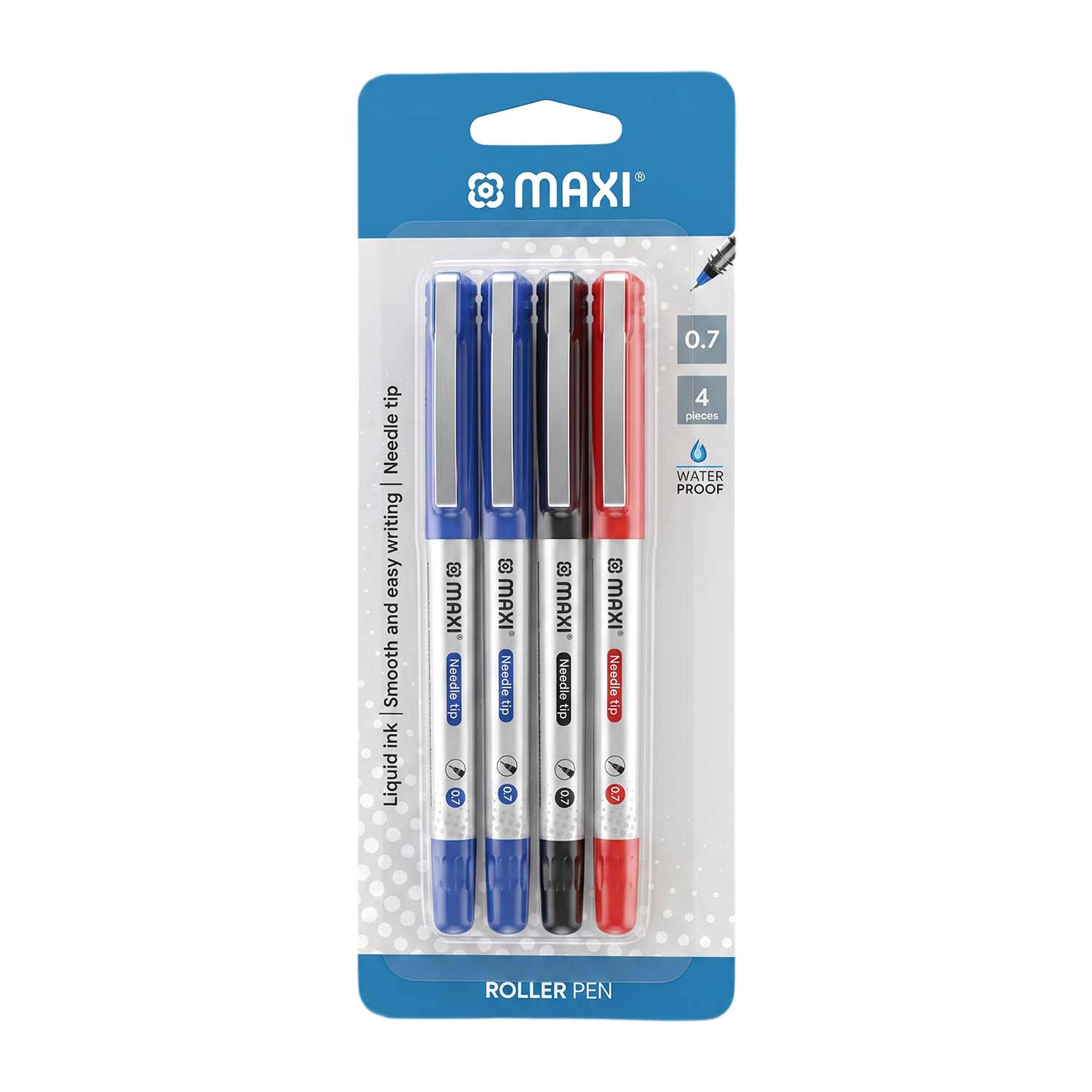 Maxi Needle Tip Roller Pen 0.7mm 4pcs Asstd Mx-npr7-4