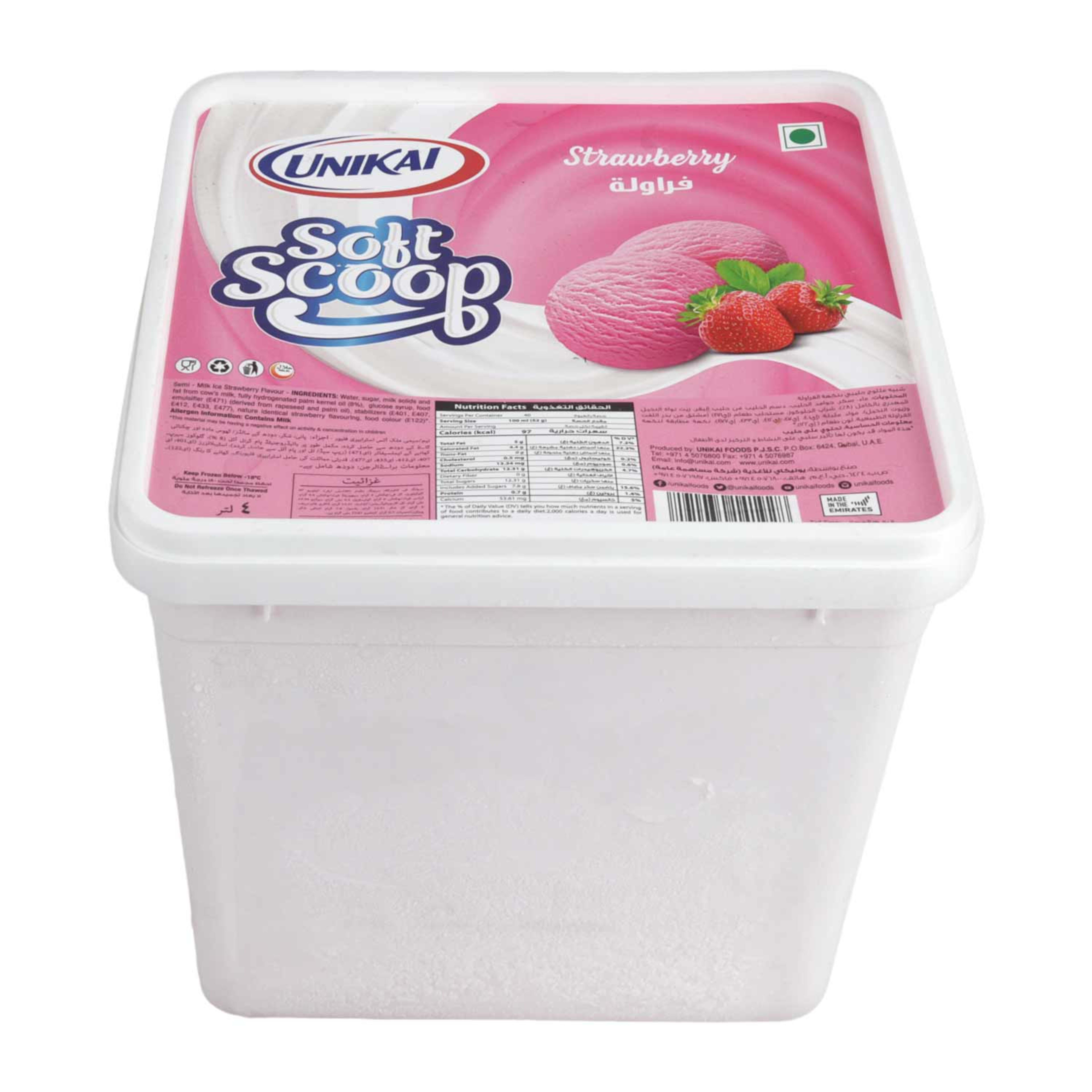 Unikai Soft Scoop Strawberry Ice Cream Tub 4ltr