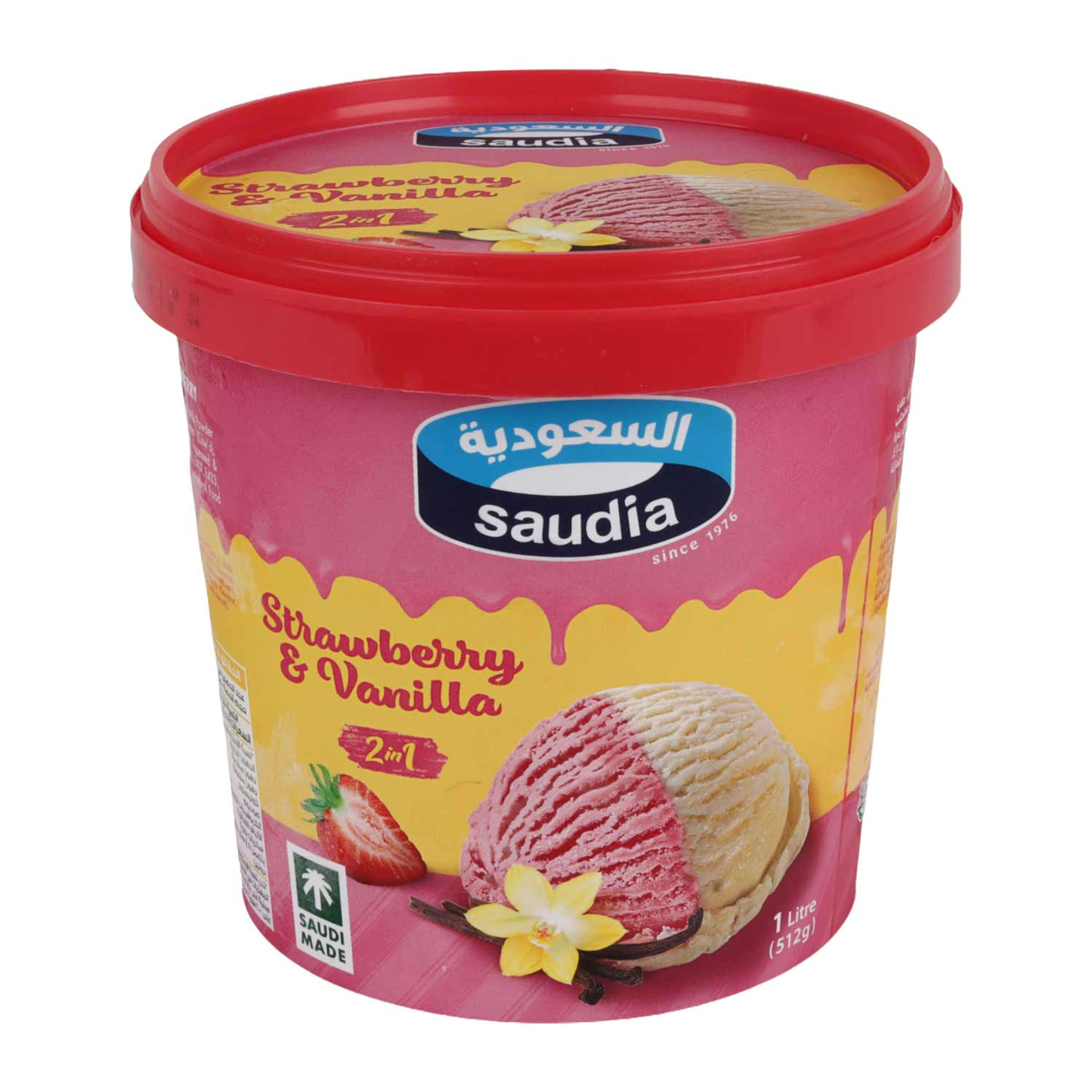 Saudia 2in1 Strawberry Vanilla Ice Cream Tub 1ltr