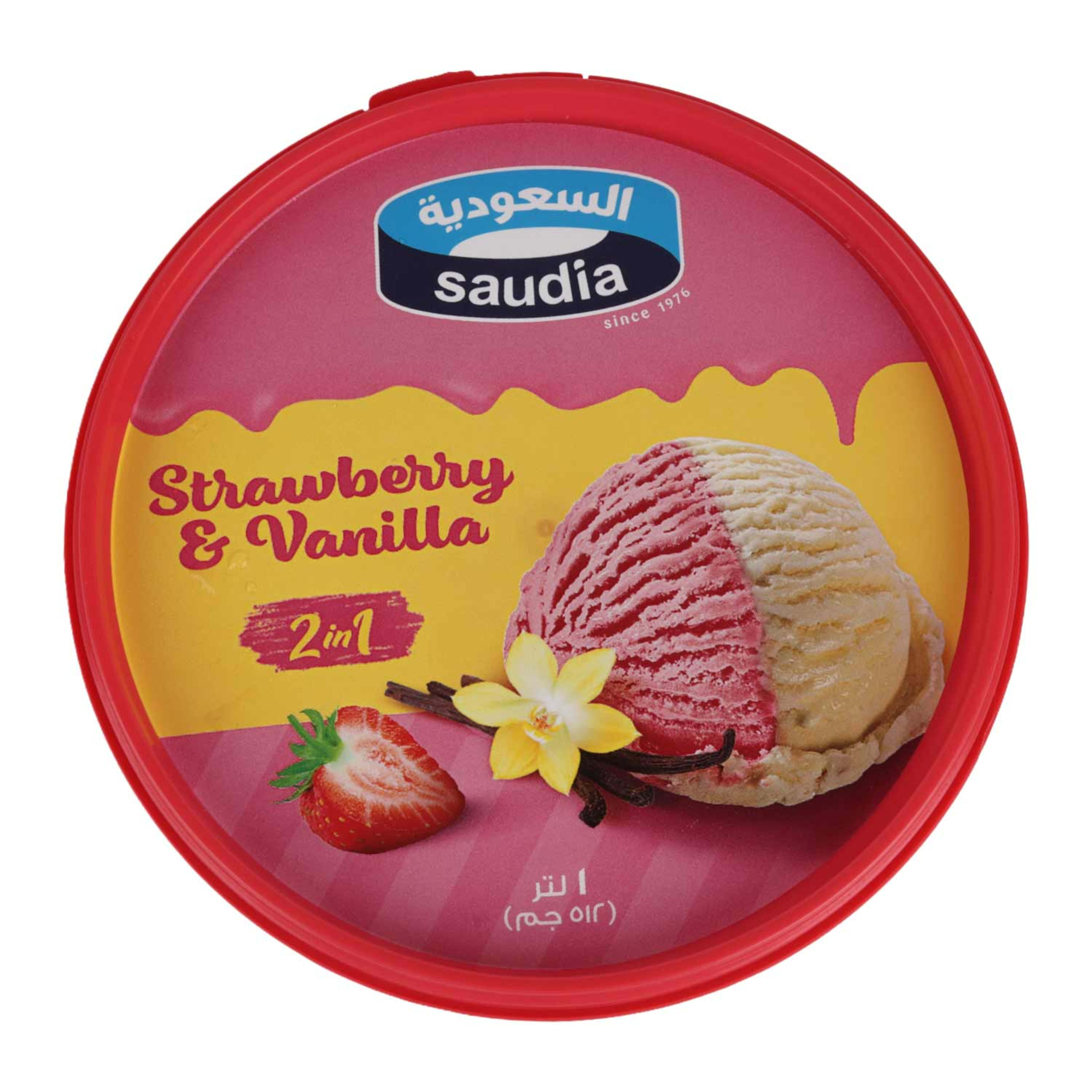 Saudia 2in1 Strawberry Vanilla Ice Cream Tub 1ltr - image 2