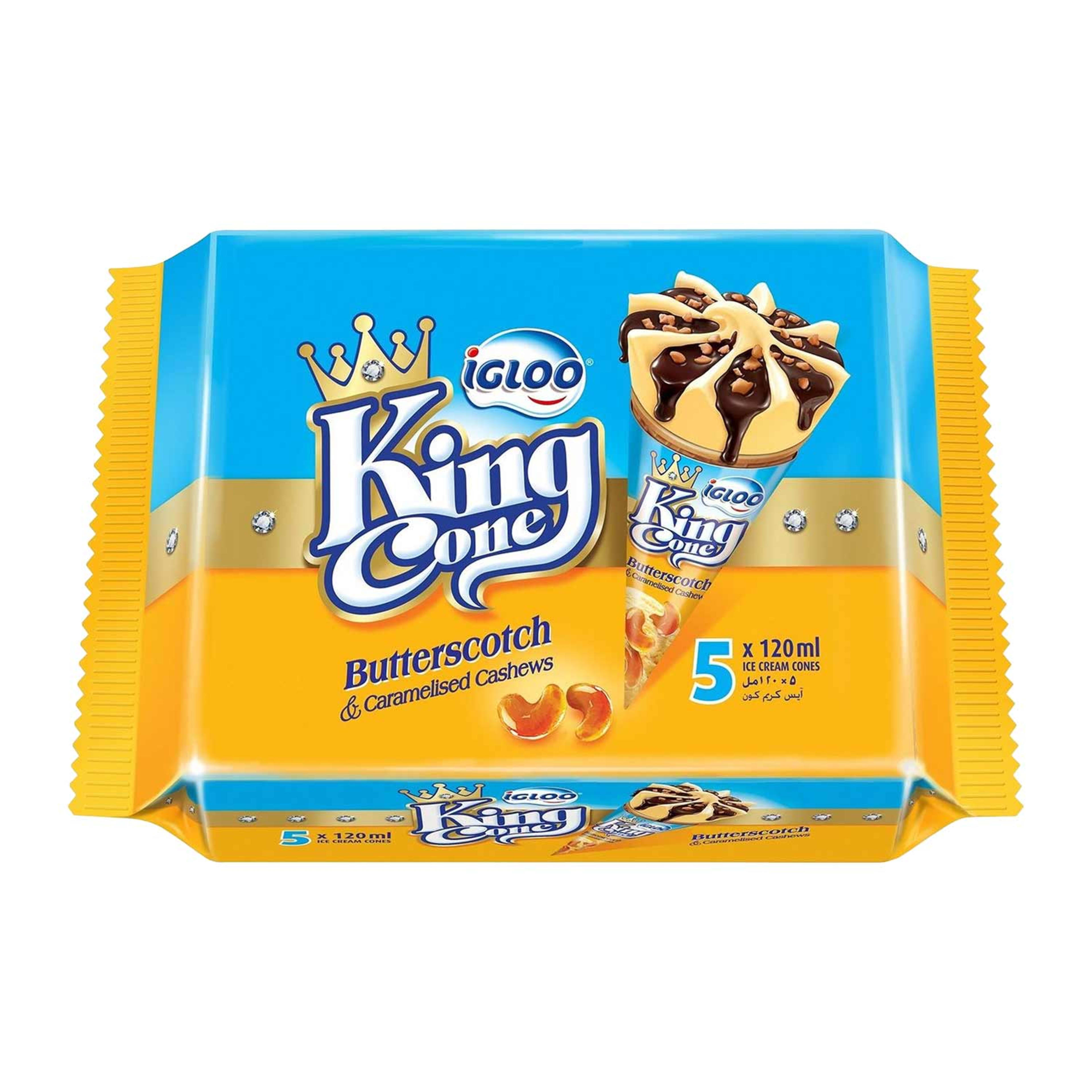 Igloo King Cone Butterscotch & Caramel Cashew Ice Cream 5x120ml