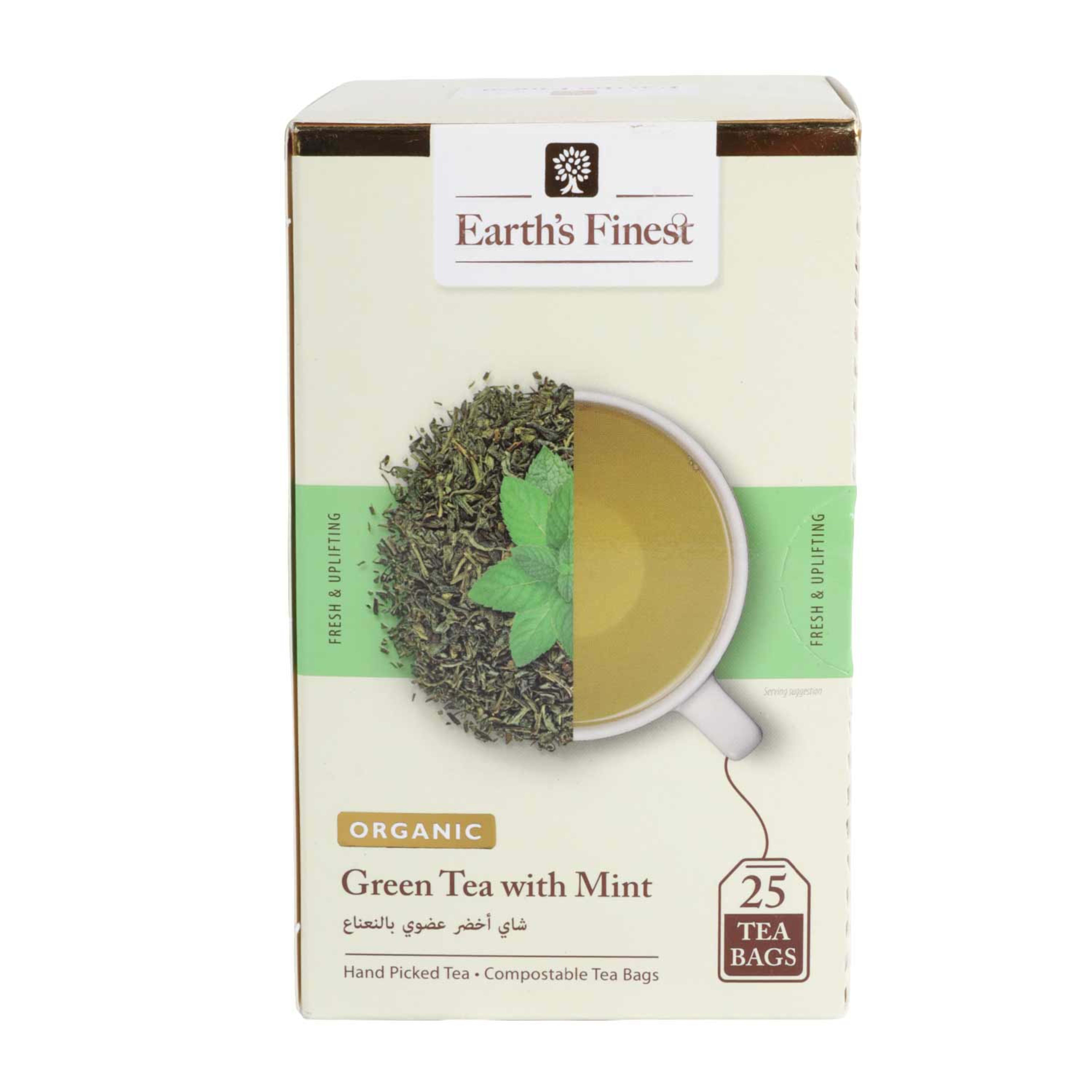 Earth's Finest Organic Green Tea with Mint Tea Bags 25pcs 37.5gm