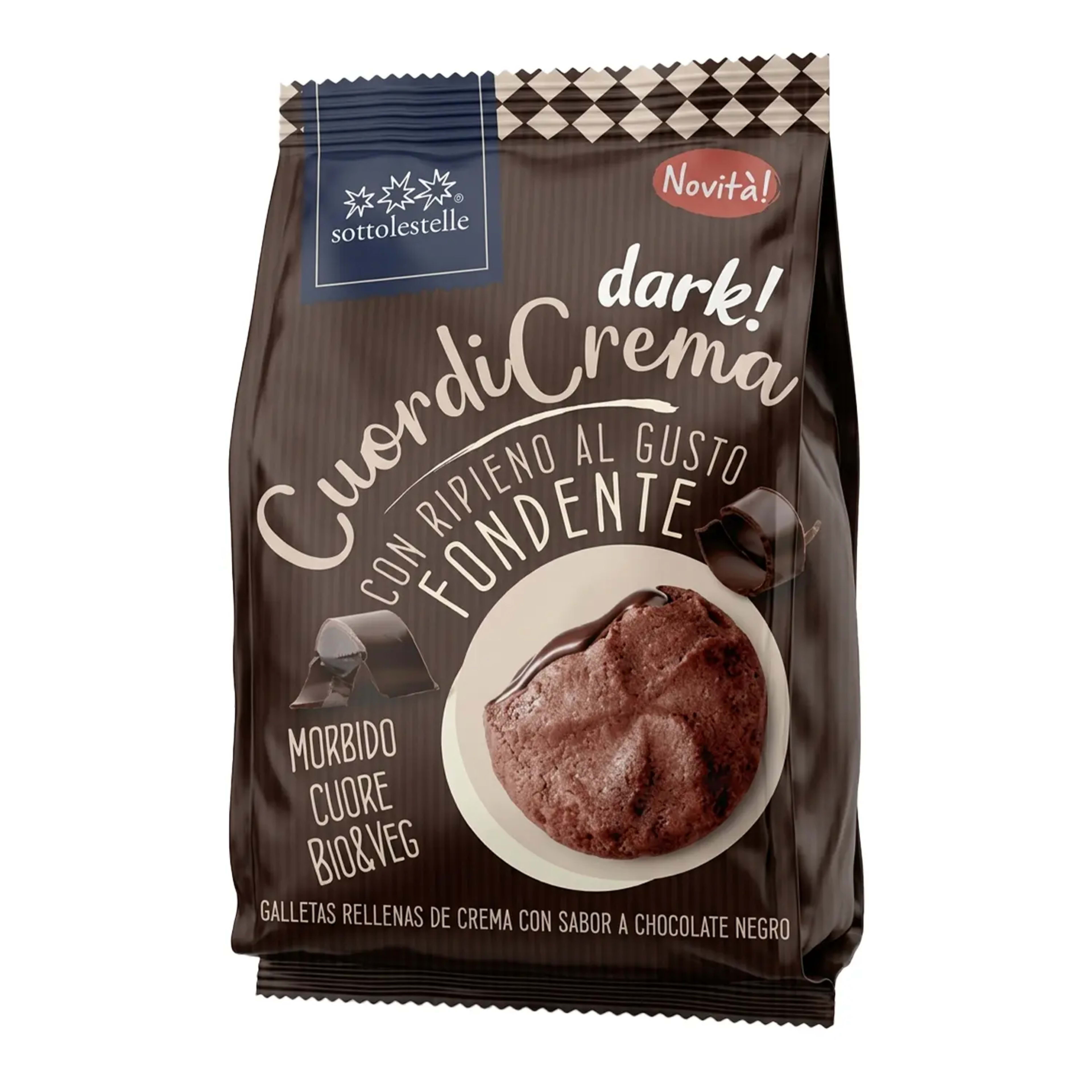 Sottolestelle Organic Cocoa Biscuits with Dark Cream Filling (fondente) 200gm