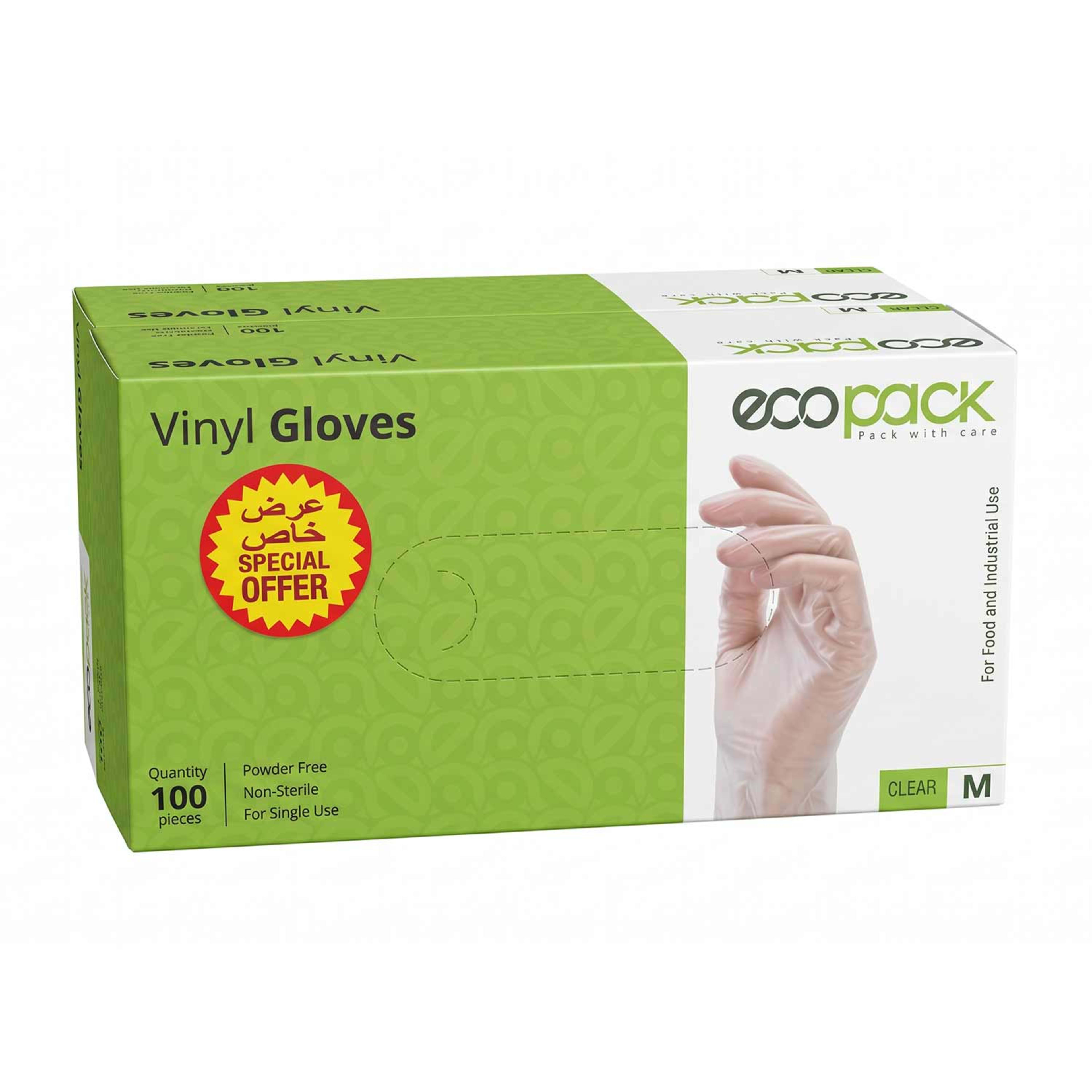 Ecopack Clear Vinyl Gloves Powder Free Medium 100pcsx2pkt