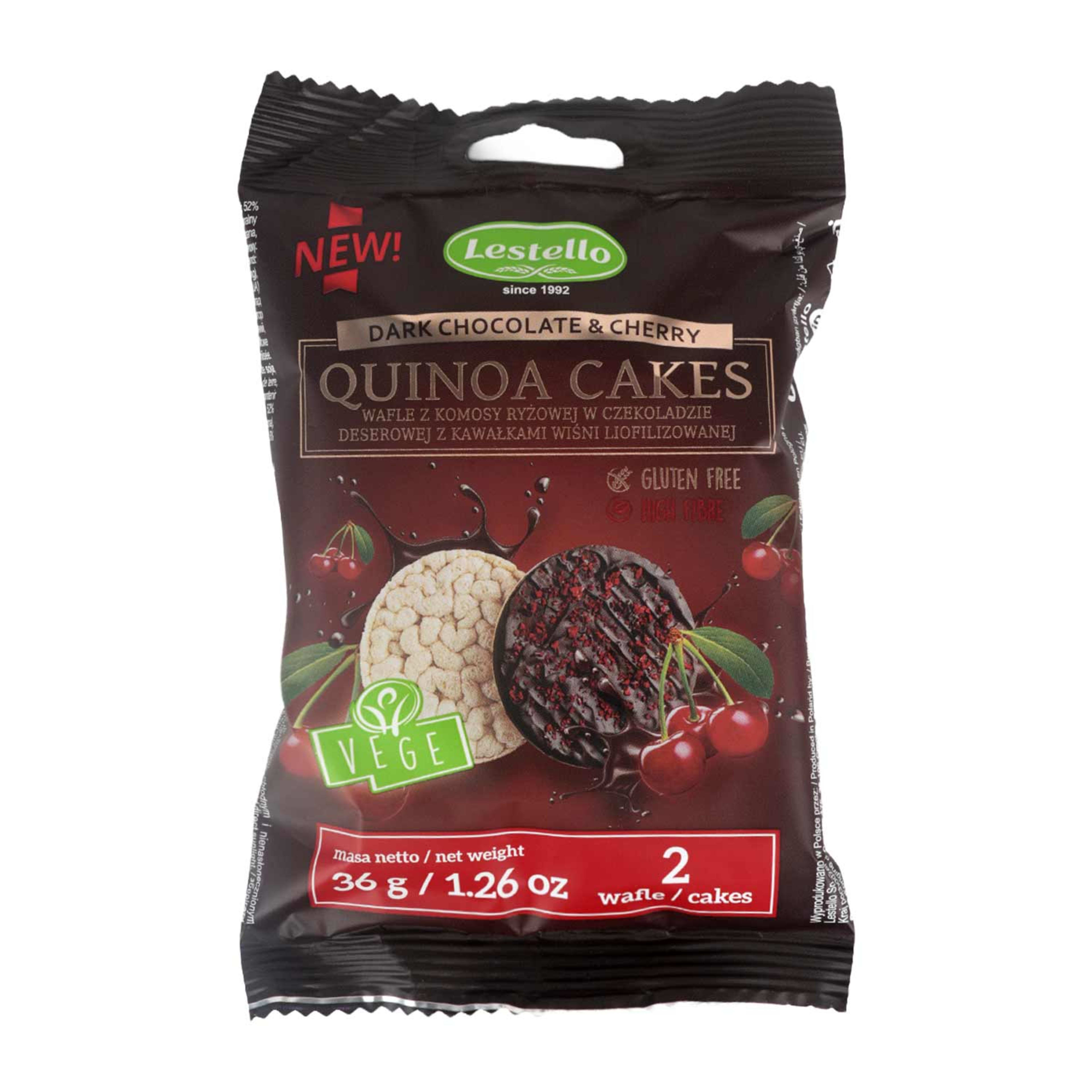 Lestello Dark Chocolate & Cherry Quinoa Cakes 36gm