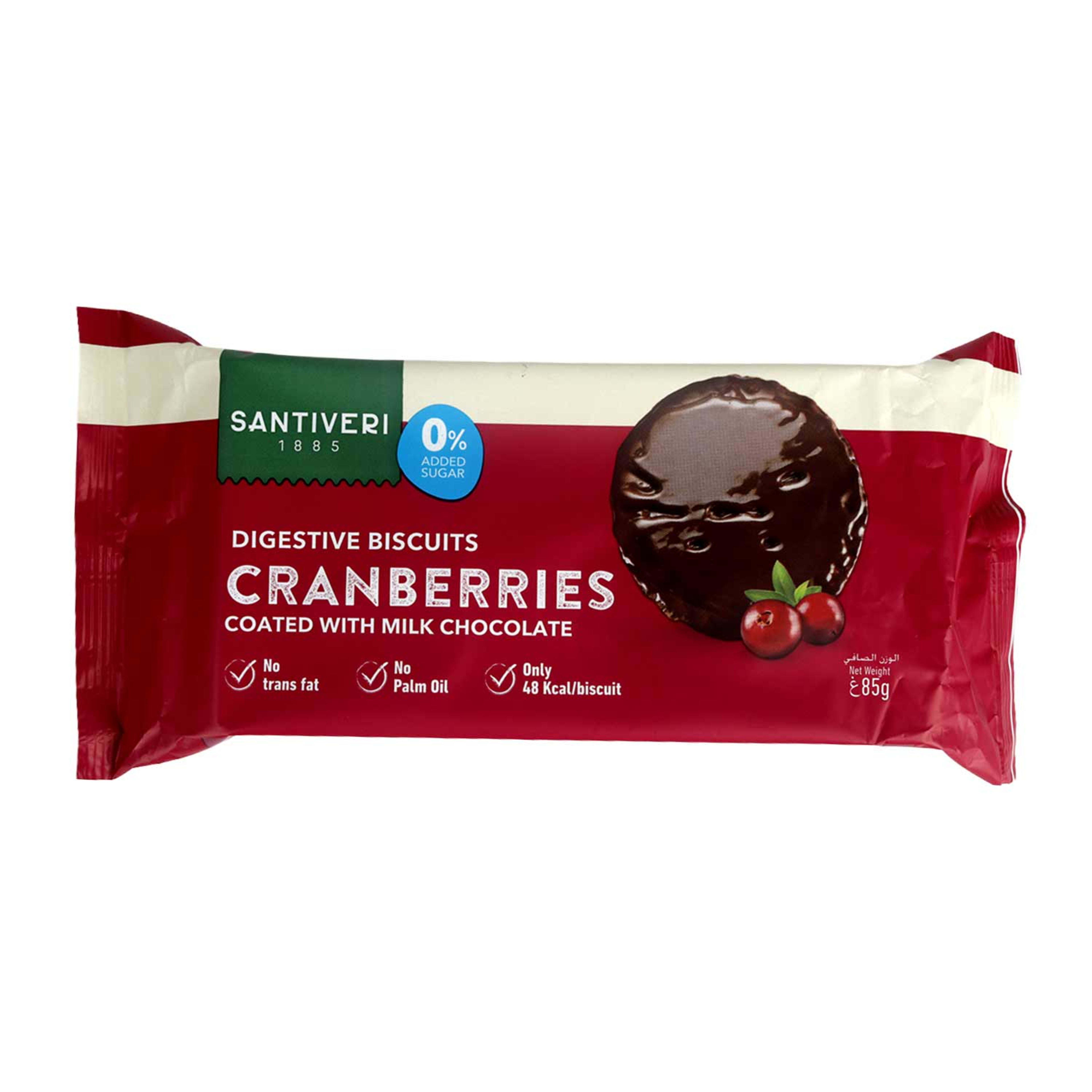 Santiveri 0% Added Sugar Cranberries Digestive Biscuits with Milk Chocolate 85gm