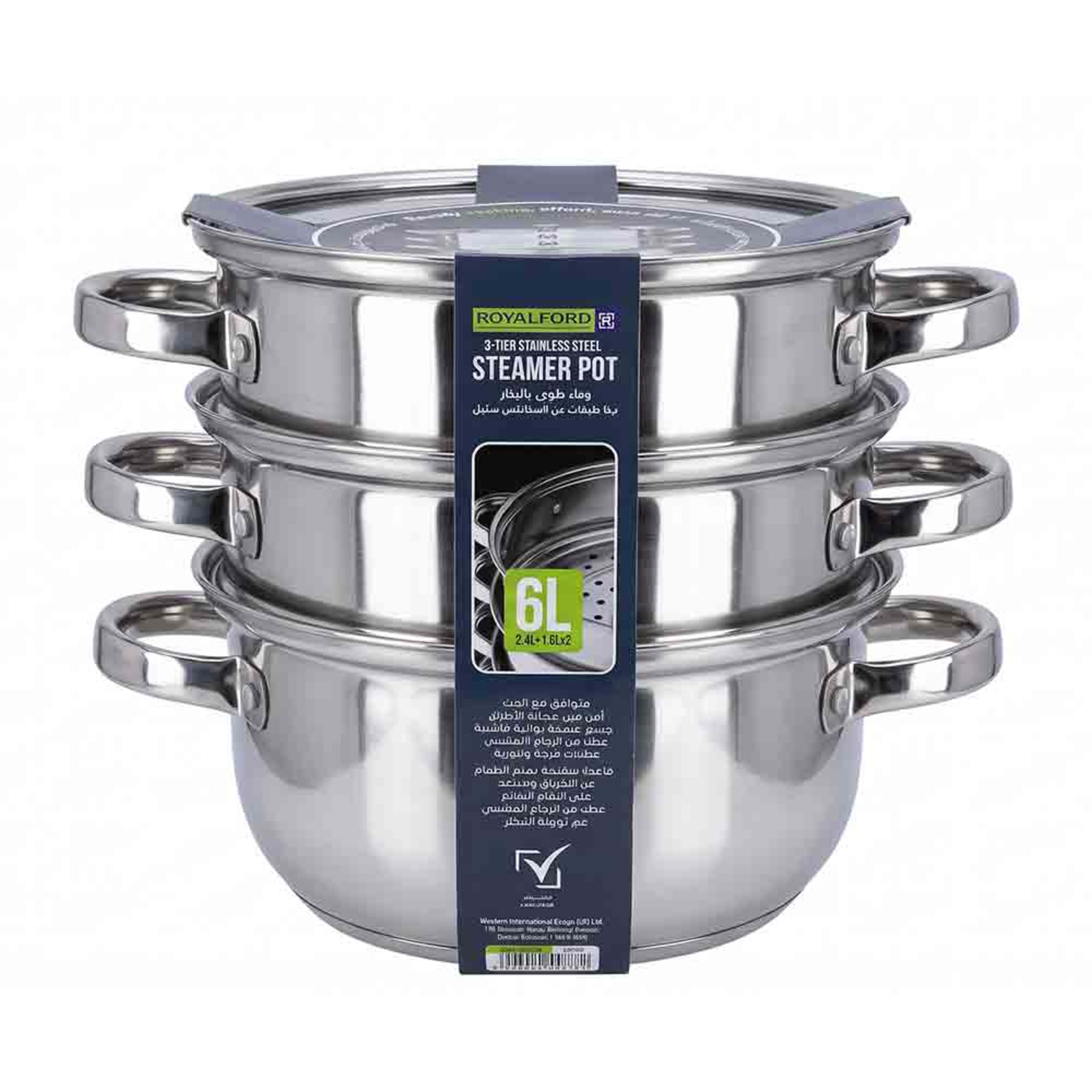 Royalford Stainless Steel Steamer with Glass Lid 3 Layer Rf13034