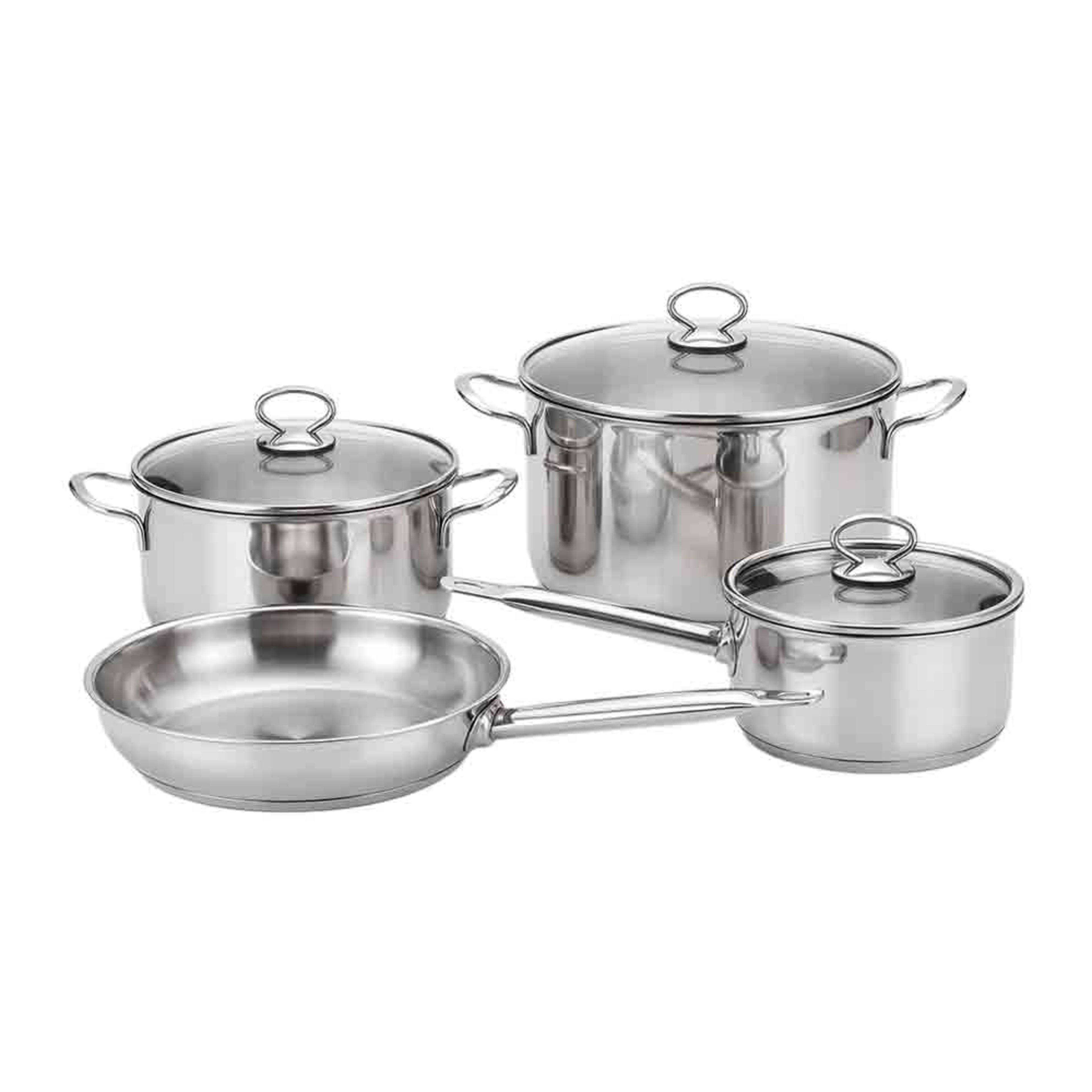 Pradeep Stainless Steel Cookware Set Lid Pots 26+20+18cm Saucepan W/ Lid+fry Pan 25cm 7pcs Tpr035