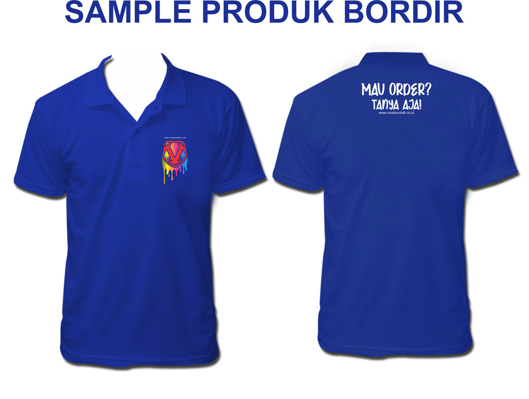 kaos polo bordir depan logo, belakang tulisan punggung
