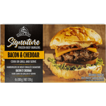 Farm Boy™ Bacon & Cheddar Signature Frozen Burgers (4 x 180 g)