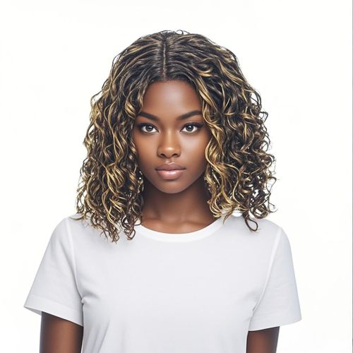 Shoulder-Length Curly Wig with Highlights – Glueless Synthetic Lace Wig | Natural Look & Soft Texture
