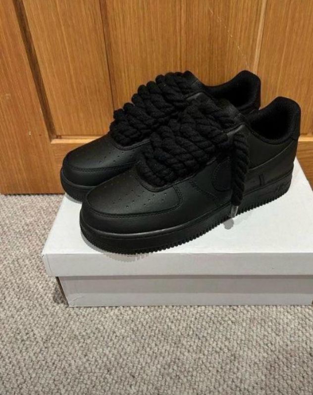 Big Lace Nike Air Force 1 '07 – Triple Black | Classic All-Black Leather Sneakers