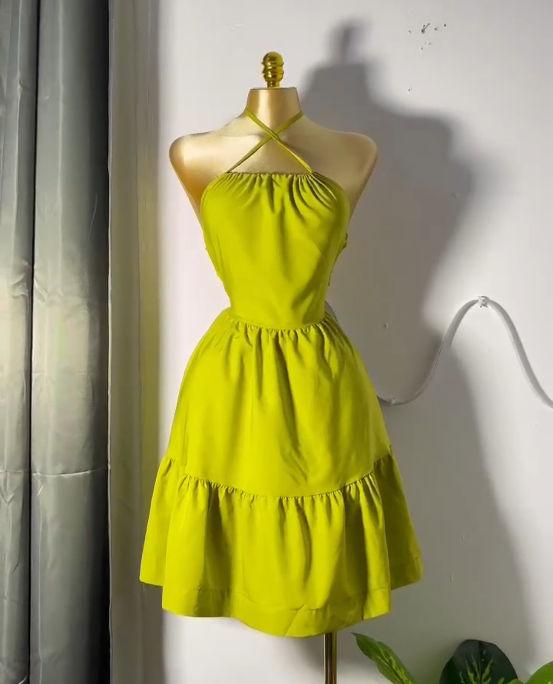 Vibrant Lime Green Dress with Back Tie Details