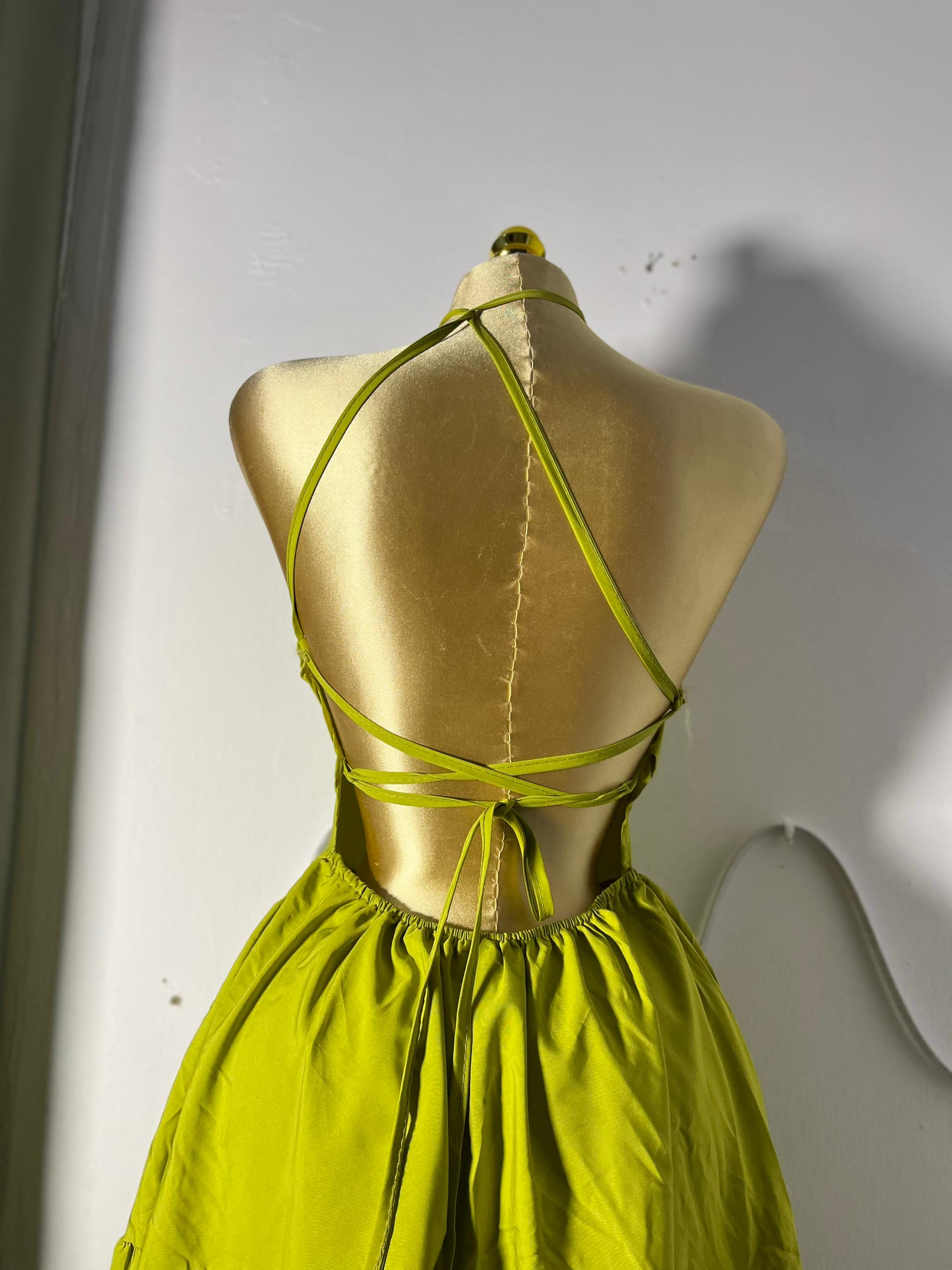 Vibrant Lime Green Dress with Back Tie Details 1