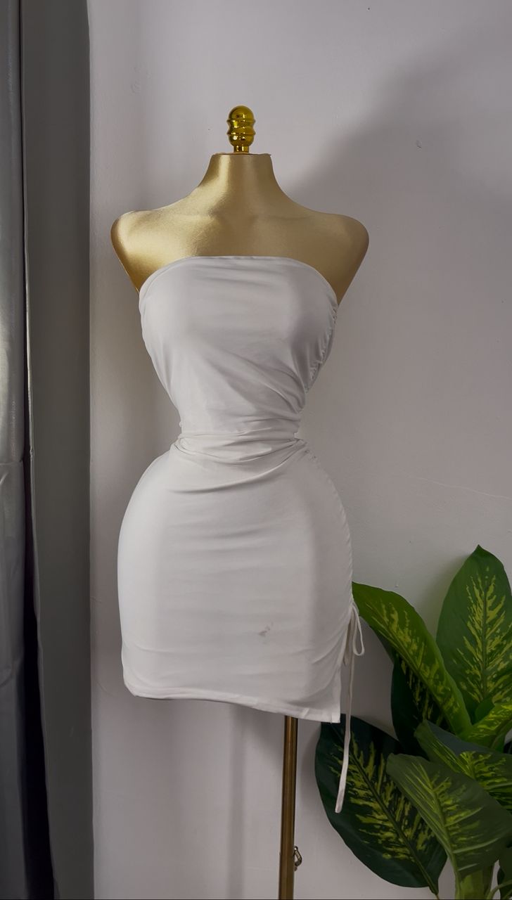 Elegant White Satin Strapless Dress