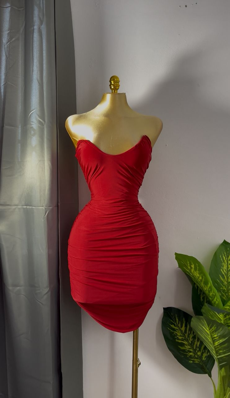 Red Ruched Bodycon Dress 