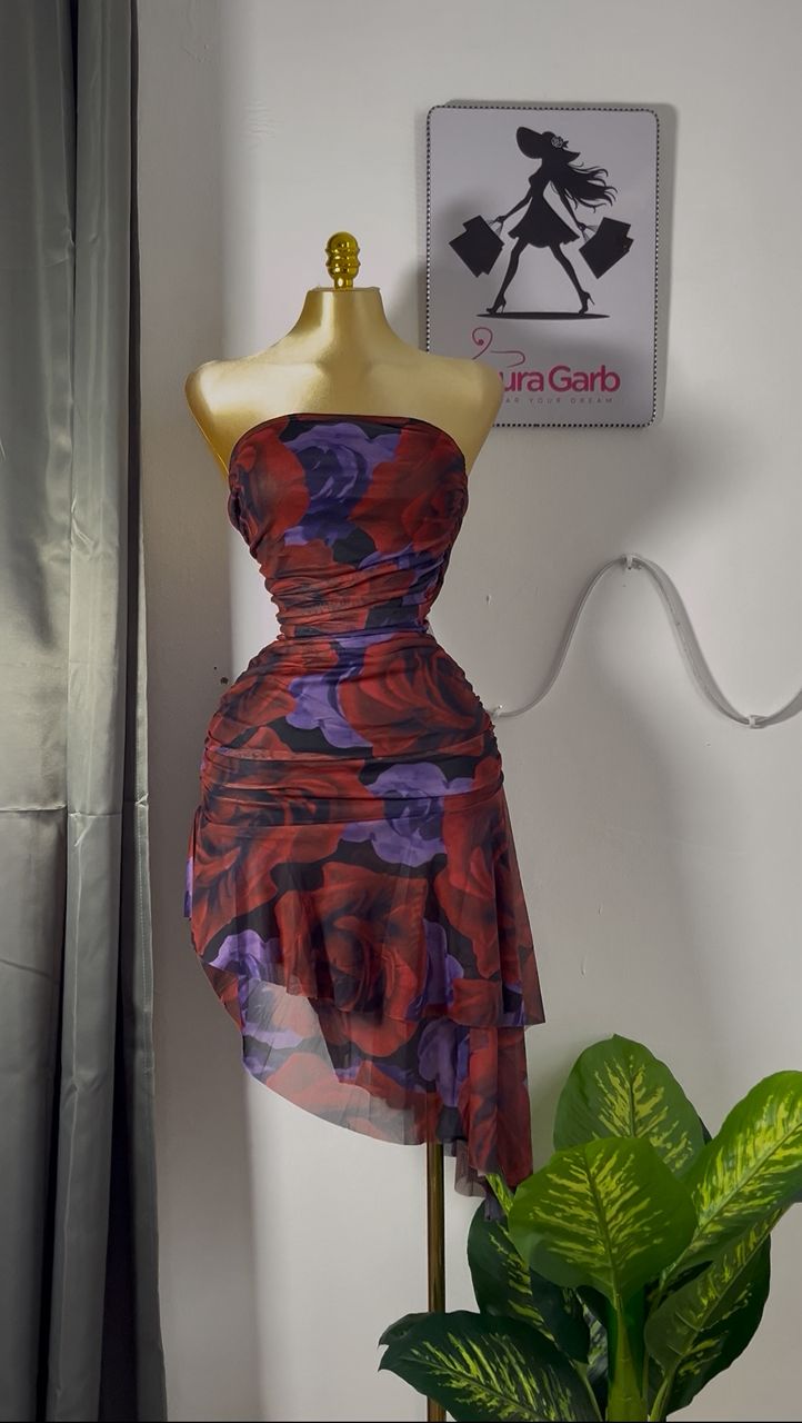 Strapless Floral Ruched Dress