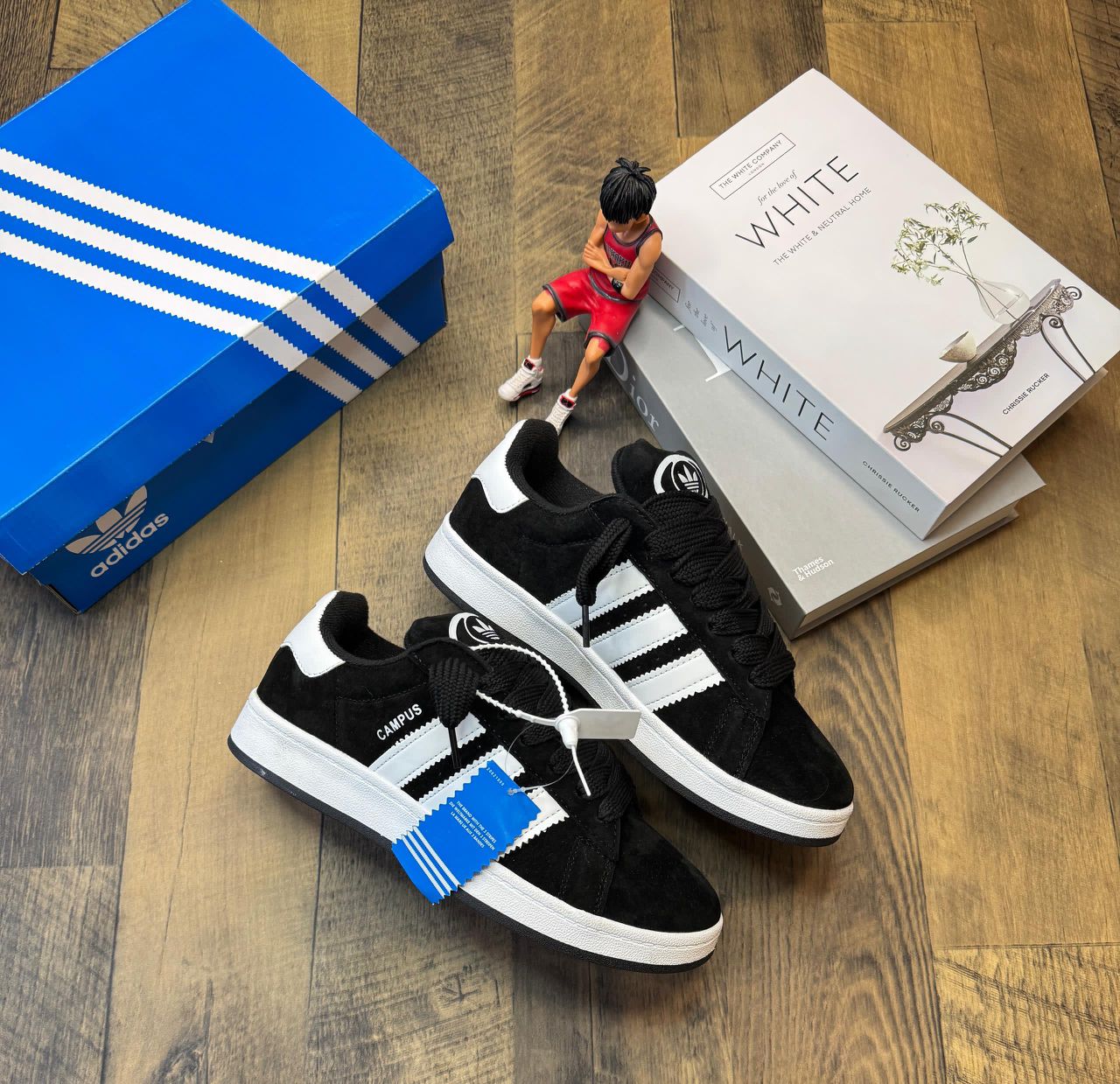 Adidas Campus 00s Suede Sneakers – Black/White/Gum Sole