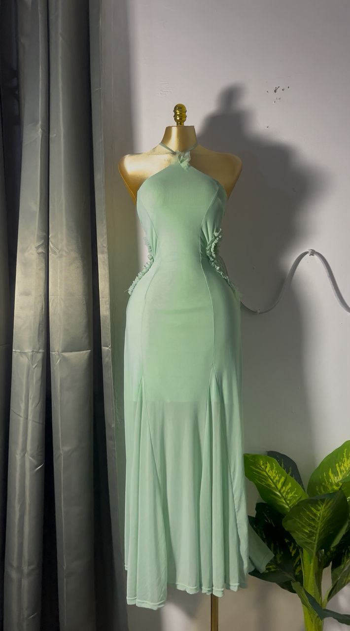 Elegant Mint Green Halter Maxi Dress
