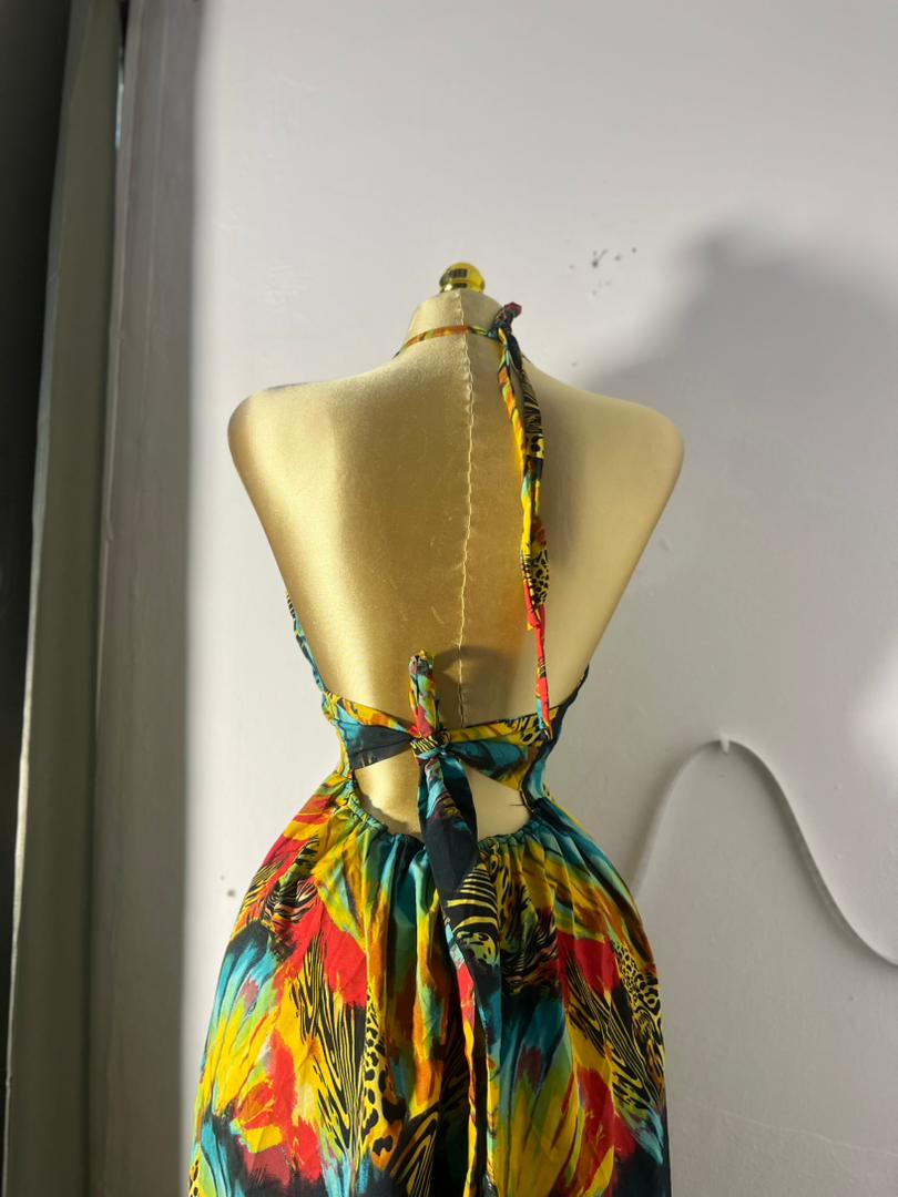 Tropical Print Halter Dress 1