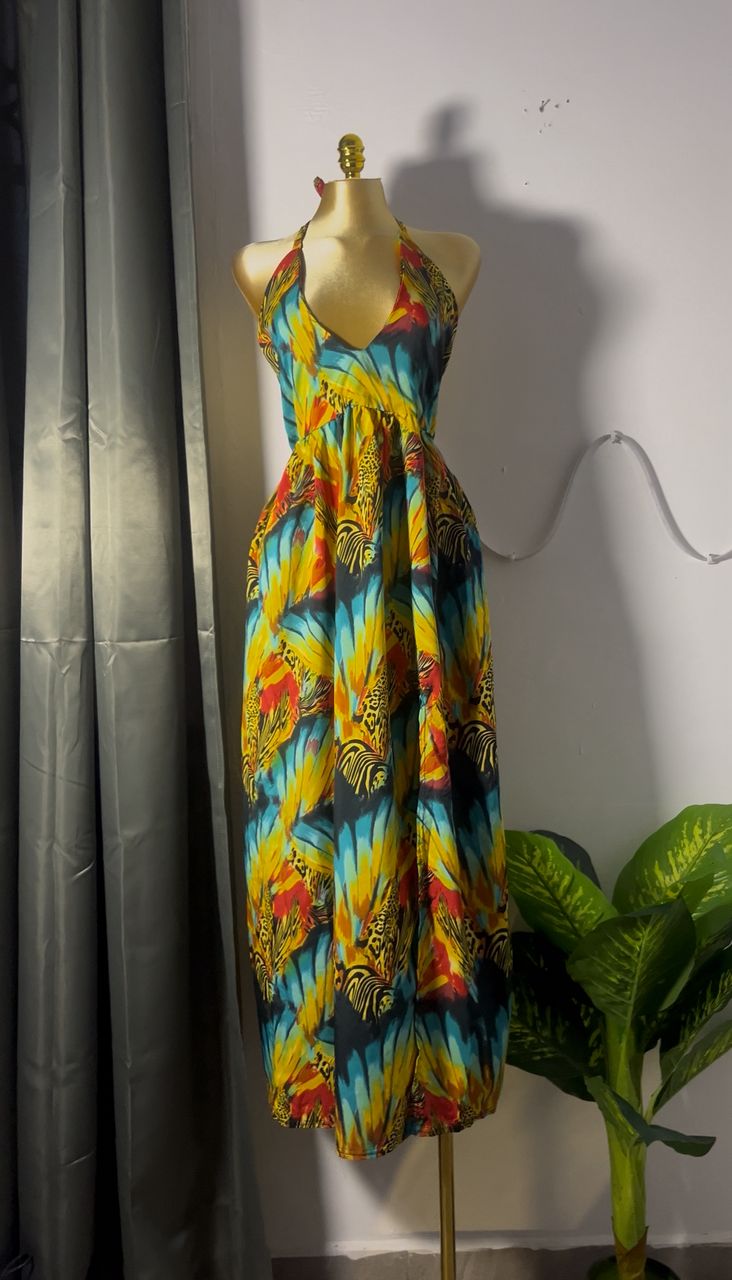 Tropical Print Halter Dress