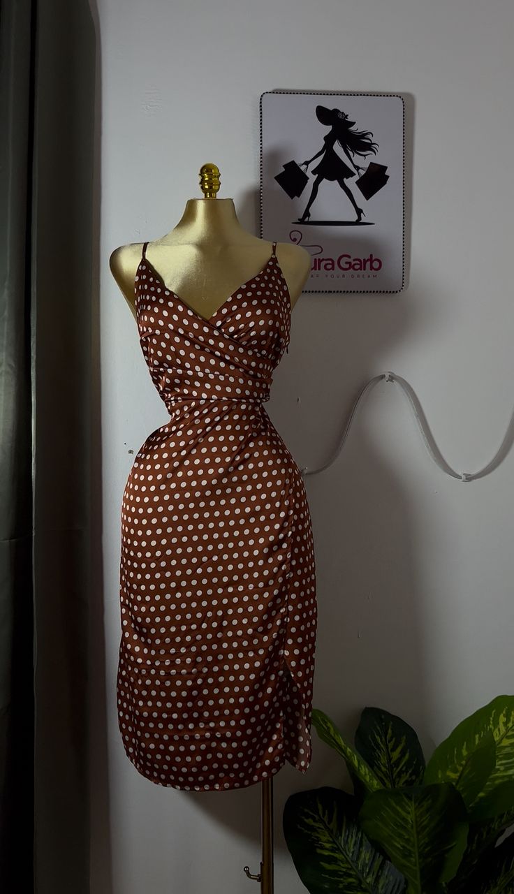 Vintage Brown Polka Dot Wrap Dress