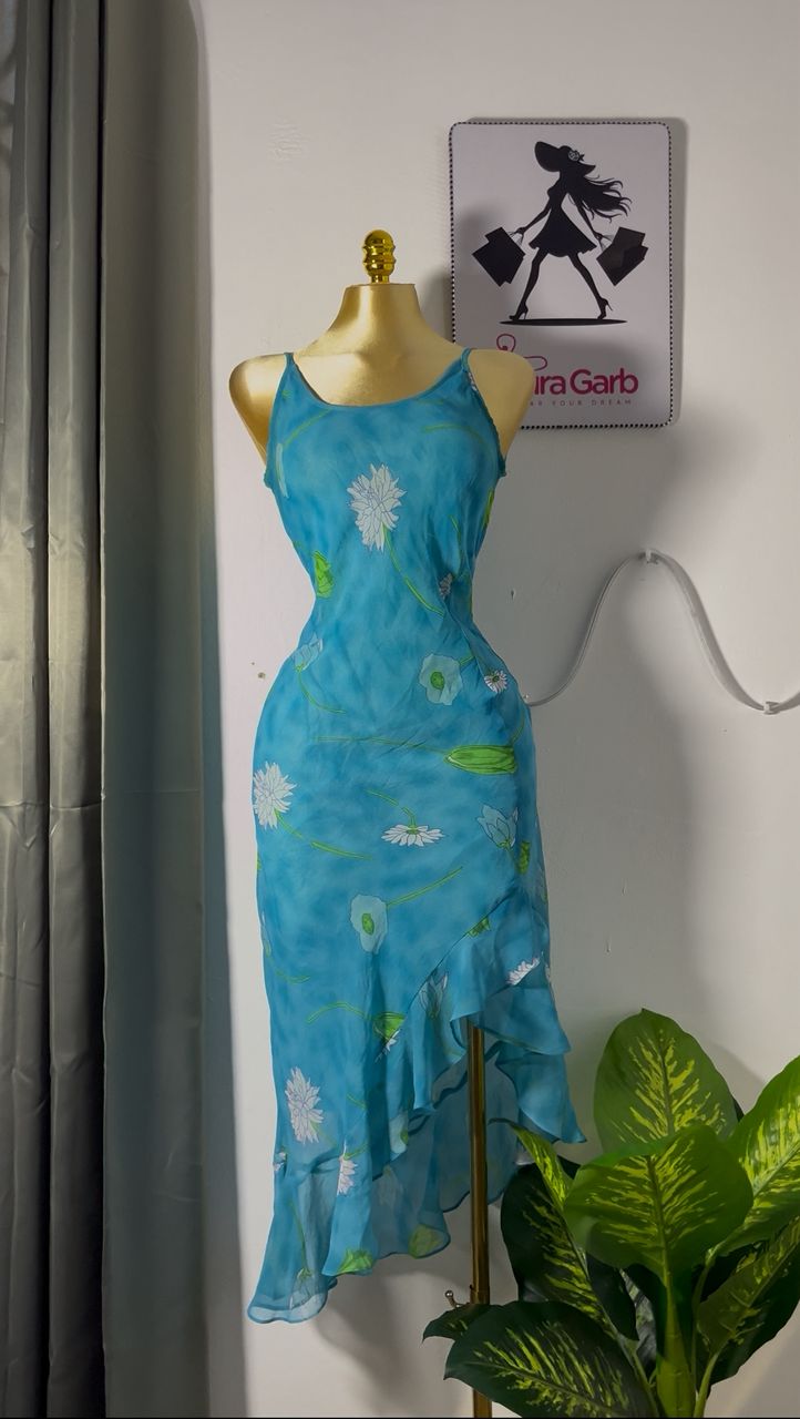 Light Blue Floral Sleeveless Dress