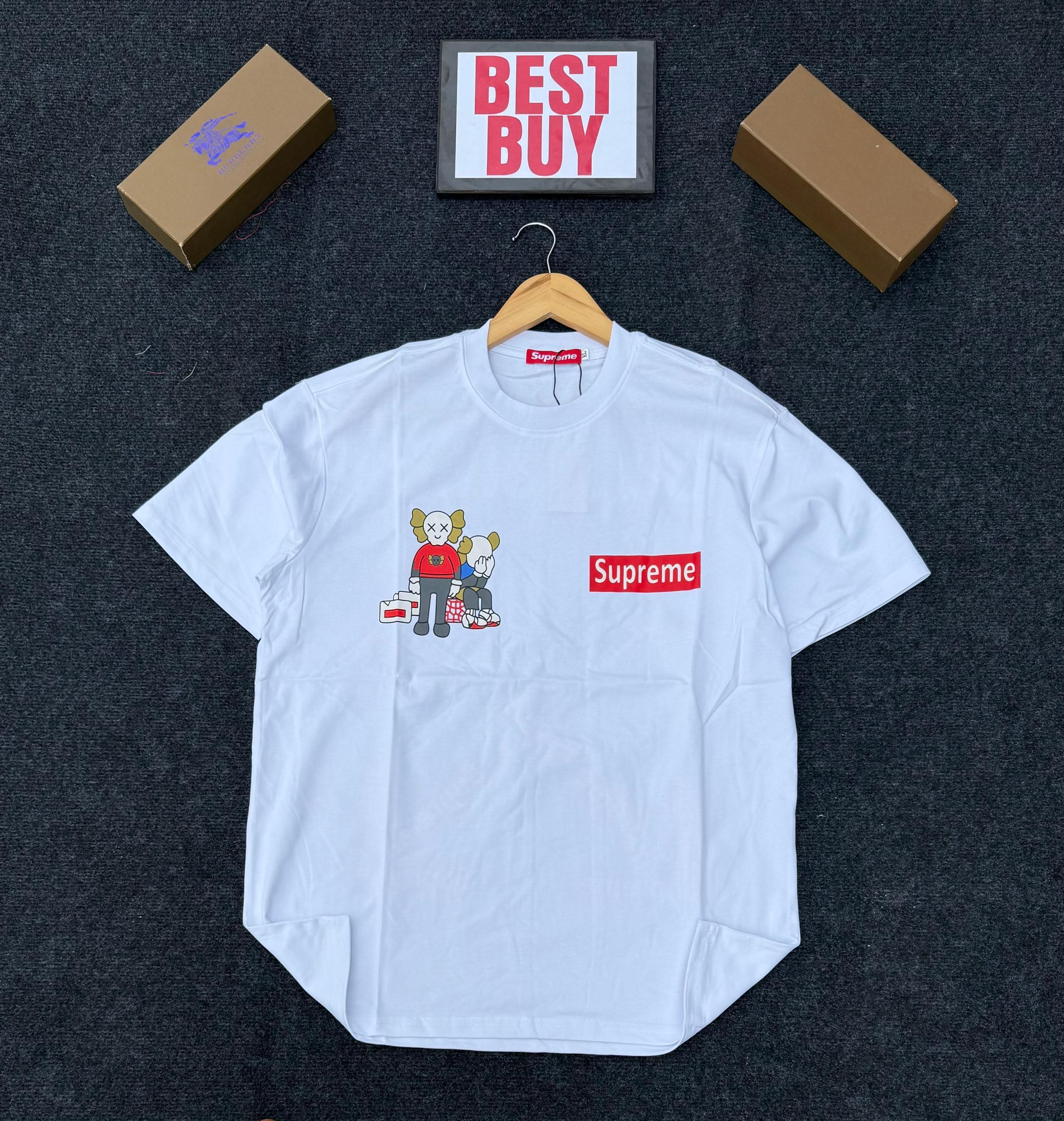 Stylish White Supreme T-Shirt with Cartoon Graphic