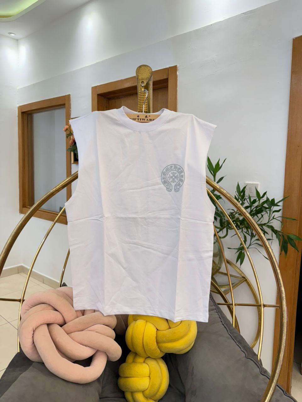 Black Sleeveless T-Shirt with White Logo