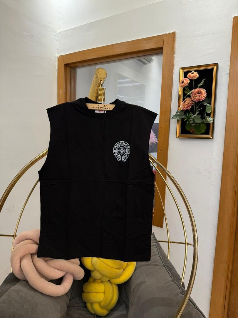 Black Sleeveless T-Shirt with White Logo 2