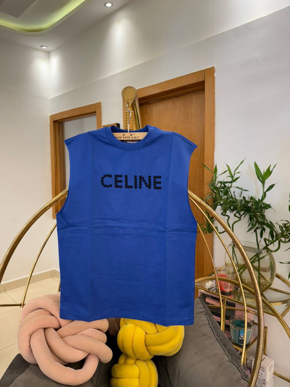 CELINE Sleeveless T-Shirt with White Logo 3