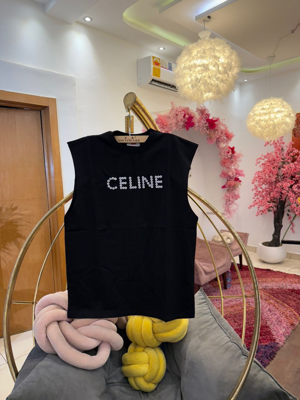 CELINE Sleeveless T-Shirt with White Logo 2