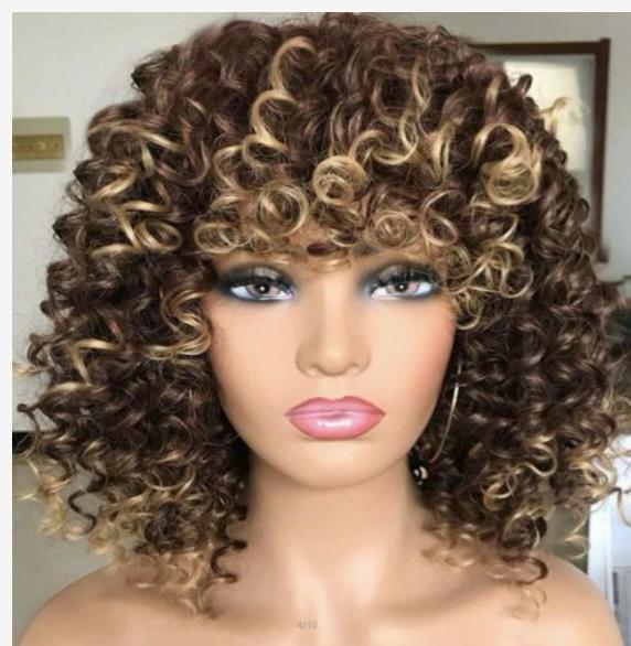 Short Curly Water Wave Bob Wig with Blonde Highlights