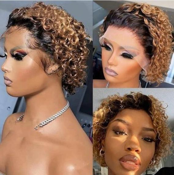 Short Curly Ombre Wig with Natural Roots – Voluminous and Stylish