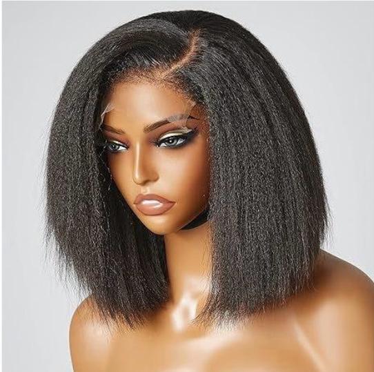 High-Quality Natural Black 4C Textured Bob Wig with Volume