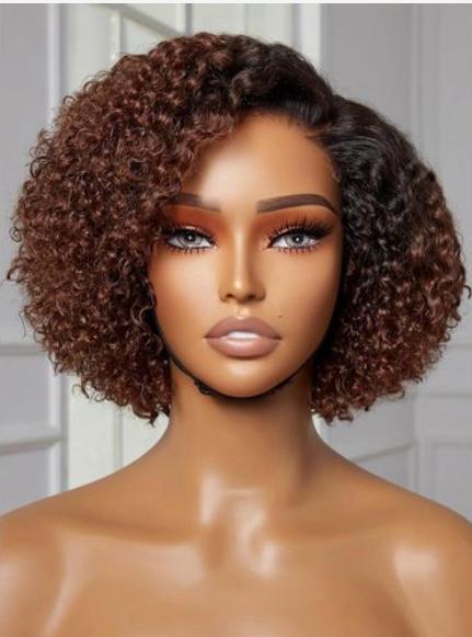 Beautiful Curly Bob Wig in Rich Auburn and Black Blend