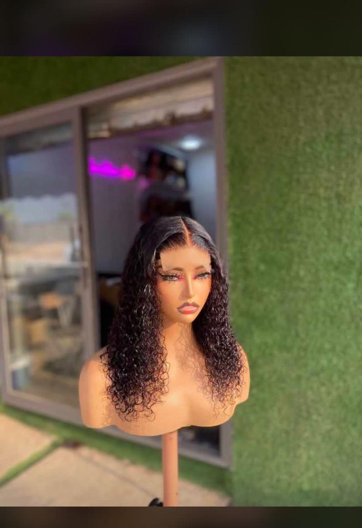 Black Curly Closure Wig with Middle Part