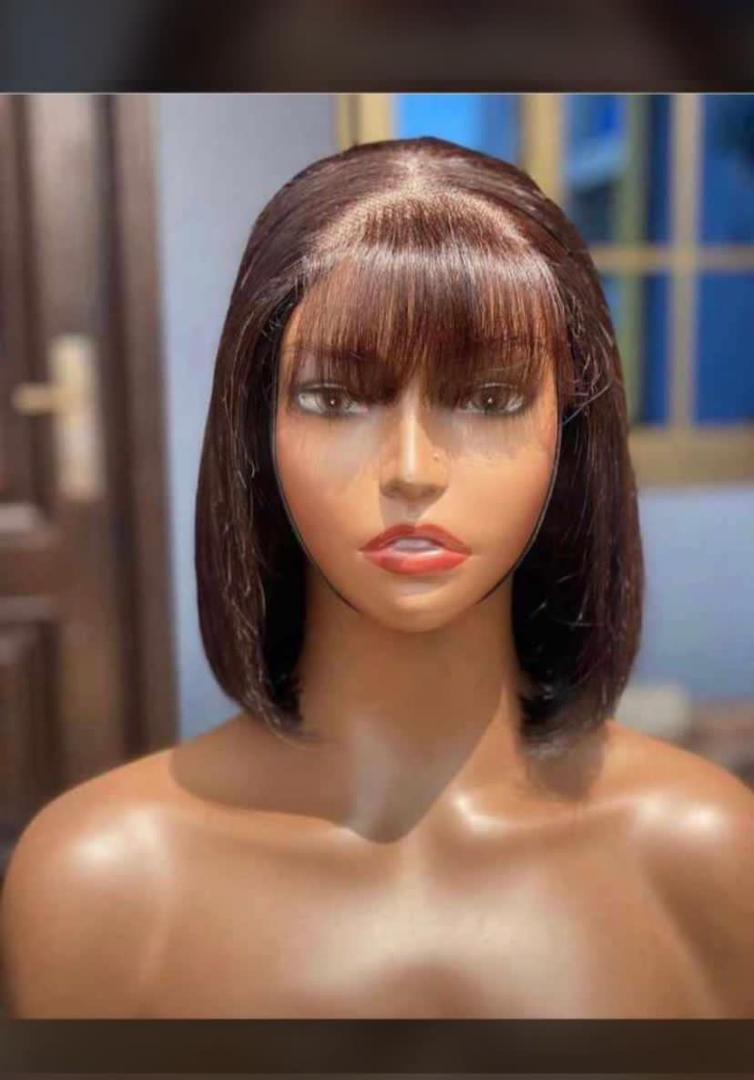 Straight Dark Brown Bob Wig with Bangs