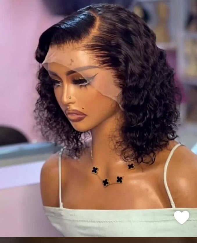 Curly Bob Wig with Natural Hairline 