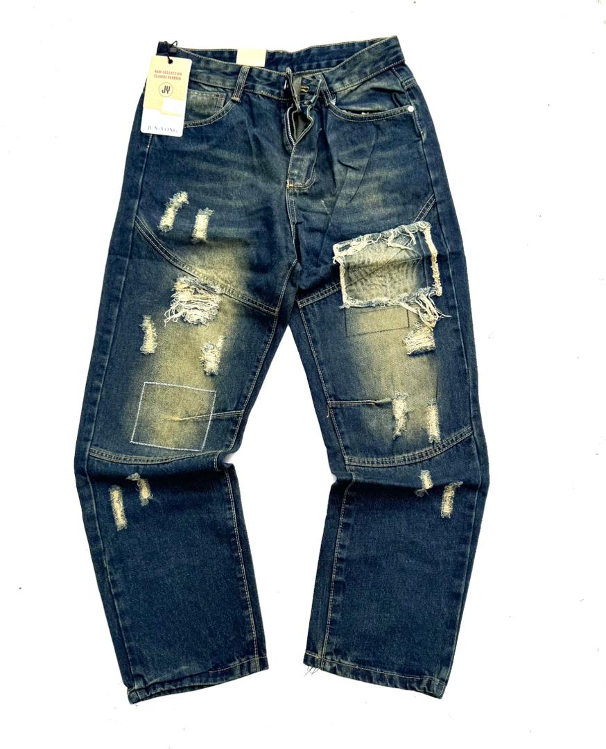 Distressed Patchwork Denim Jeans