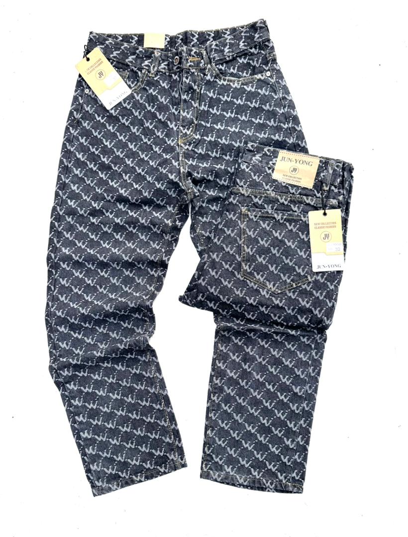 Designer Patterned Denim Jeans with Brand Logo Print
