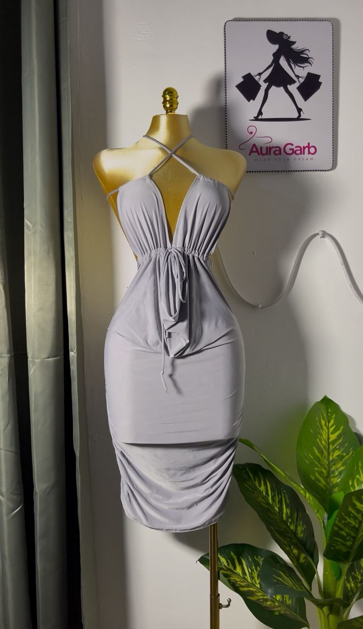 Attractive Light Gray Sleeveless Dress with Ruched Detail