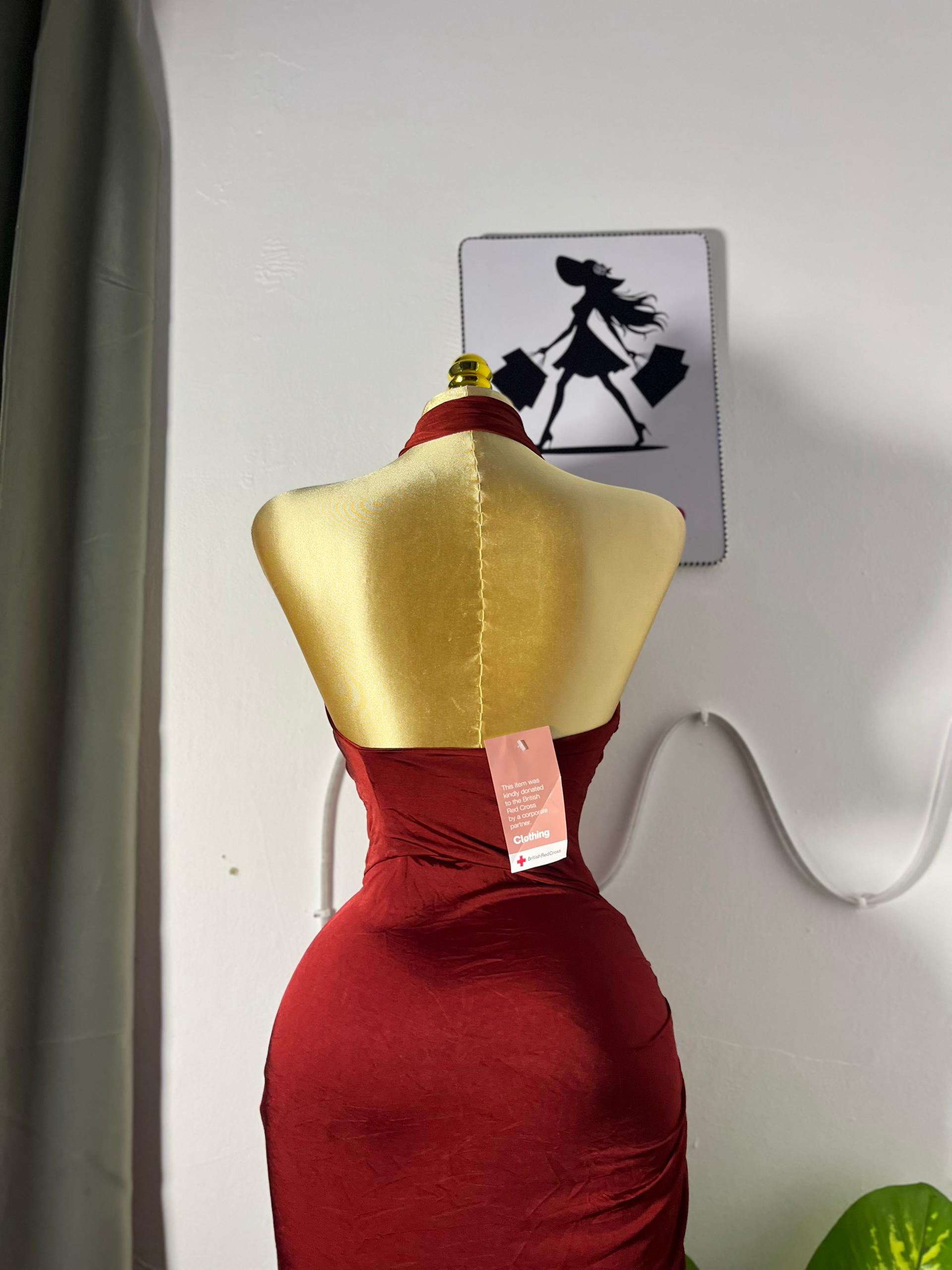 Stunning Rust Red Asymmetrical Halter Dress with bareback  1
