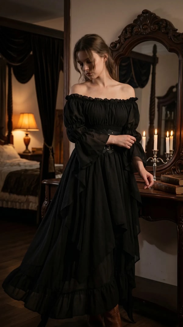 Black Victorian Gothic Dress for Women Renaissance Medieval Witchcore Outfit