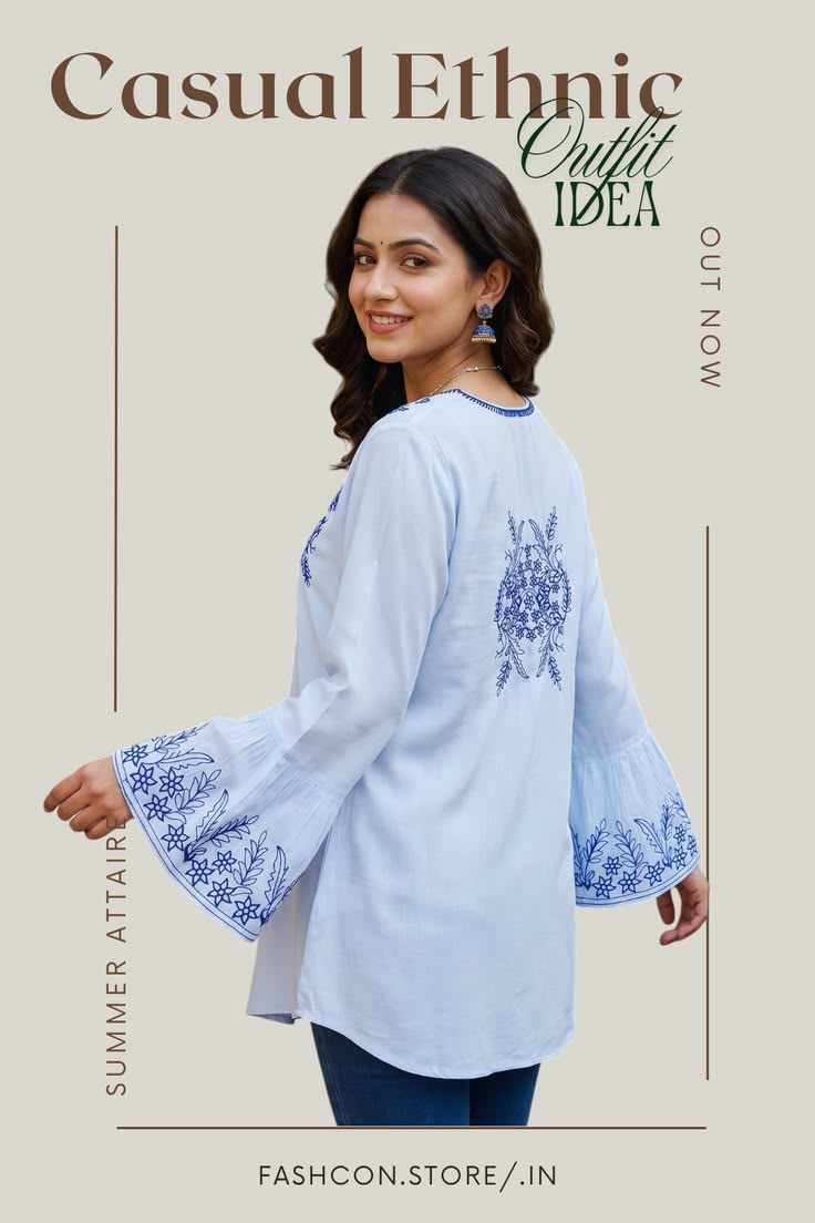 Blue Embroidered Kurti Outfit – Casual Ethnic Style for Women