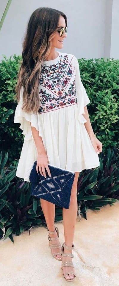 Bohemian Outfit with nude heels