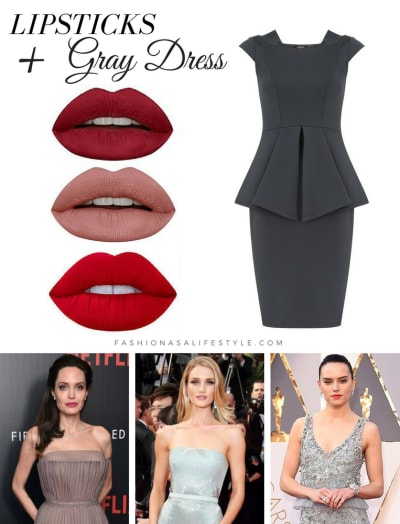 Lipstick with a grey dress