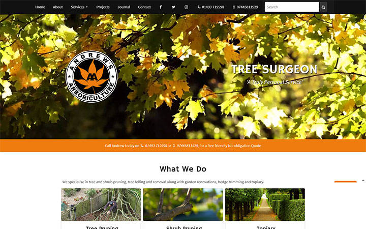 Representation of Andrews Arboriculture website on a desktop computer.