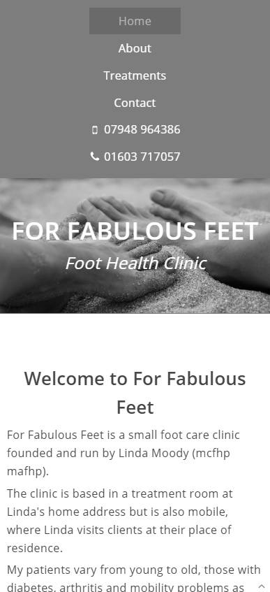 Representation of For Fabulous Feet website on a mobile phone.